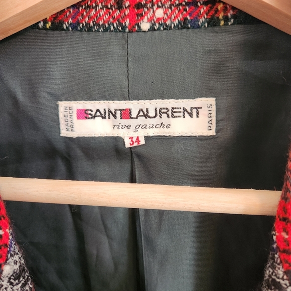 YSL Saint Laurent Rive Gauche Paris Vintage Tartan Tweed Blazer 1970s Euc - Picture 4 of 16